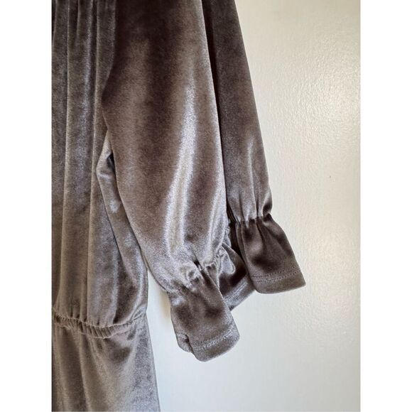 Cedar & Gold Velvet Grey Chrome Tiered Long Maxi Dress sz L Cottage Prairie Boho - Picture 6 of 7